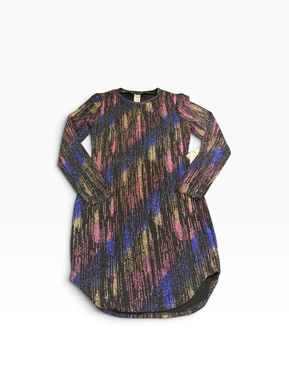 B Darlin Dress 7/8 Black Metallic Rainbow Long Sleeve Bodycon Mini Statement